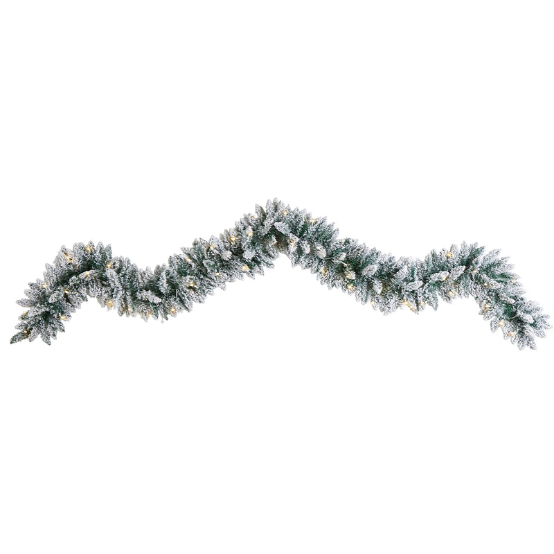 Nearly Natural 9-ft Flocked Artificial Christmas Garland with 50 Warm White LED Lights (W1310)