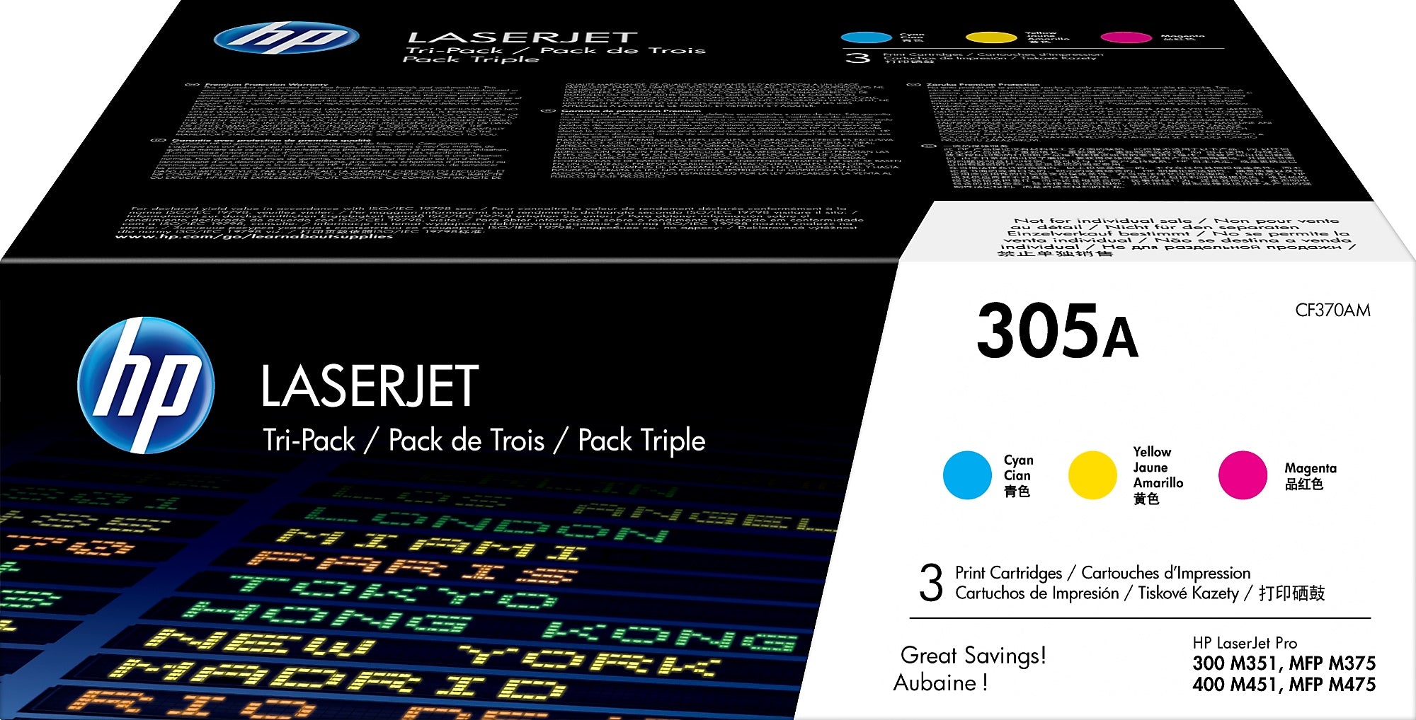 HP 305A Cyan/Magenta/Yellow Standard Yield Toner Cartridge, Prints Up to 2,600 Pages (CF370AM)