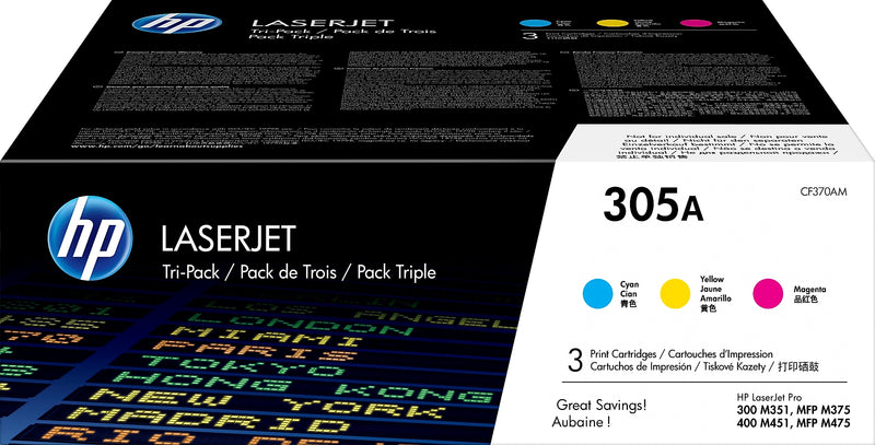 HP 305A Cyan/Magenta/Yellow Standard Yield Toner Cartridge, Prints Up to 2,600 Pages (CF370AM)