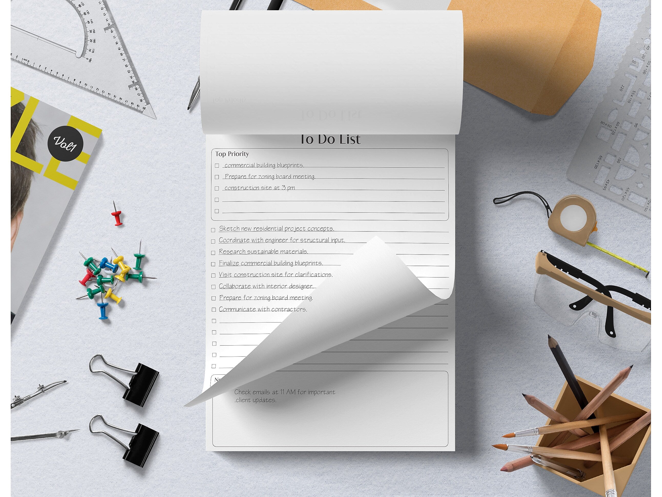 Better Office To-Do List Notepad, 8.5" x 11", Project-Ruled, White/Black, 50 Sheets/Pad (25832)