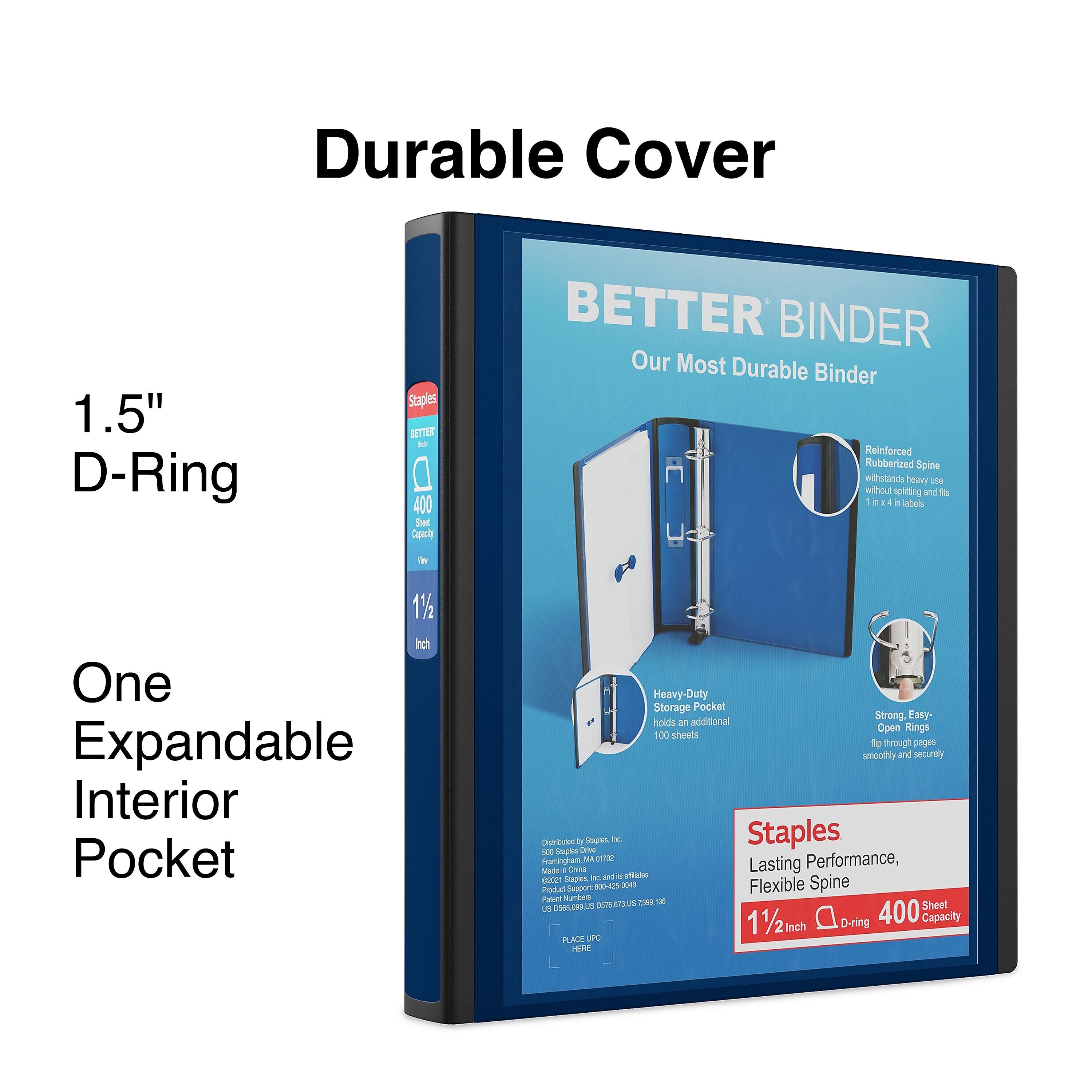 Staples 1 1/2" 3-Ring Better Binder, D-Ring, Navy (ST55855-CC)
