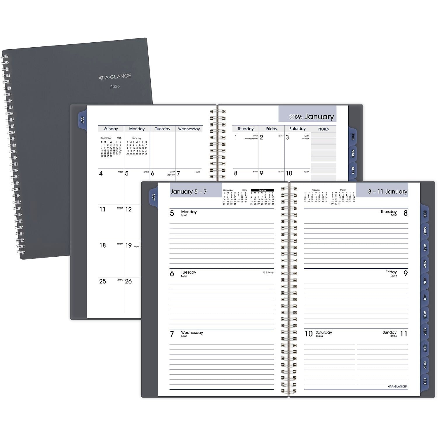 2026 AT-A-GLANCE DayMinder 5" x 8" Weekly & Monthly Planner, Plastic Cover, Gray (GC200-07-26)