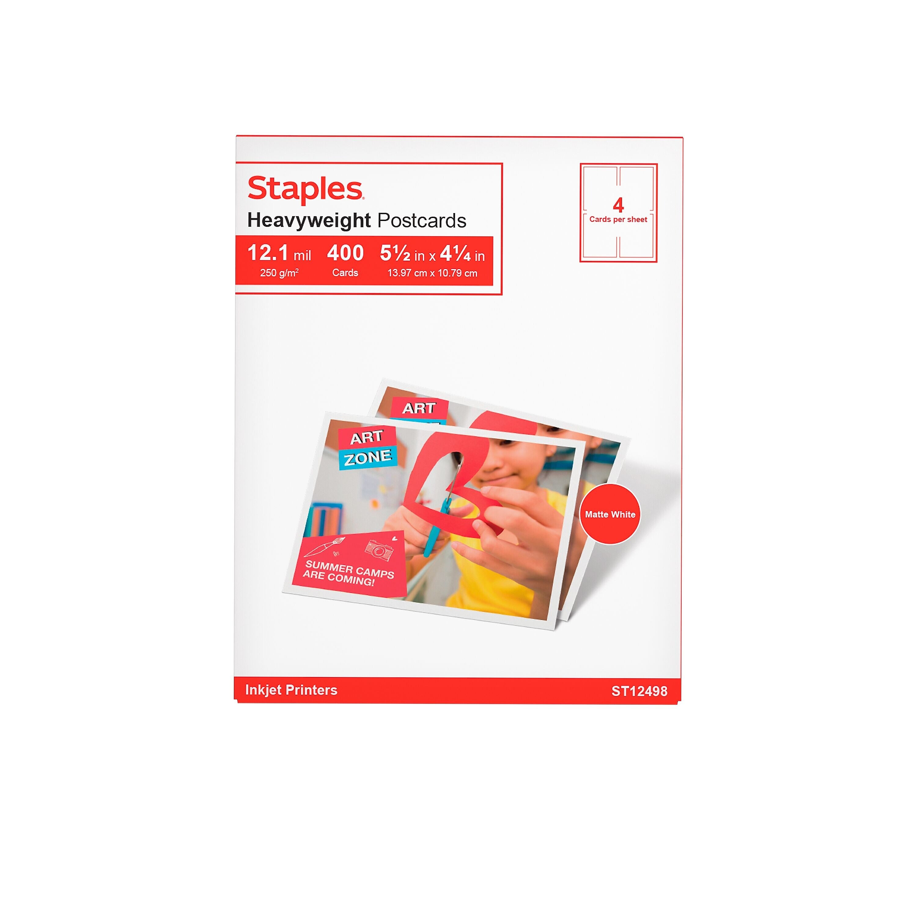 Staples Matte Postcards, 5.5" x 4.25", White, 400/Box (12498)