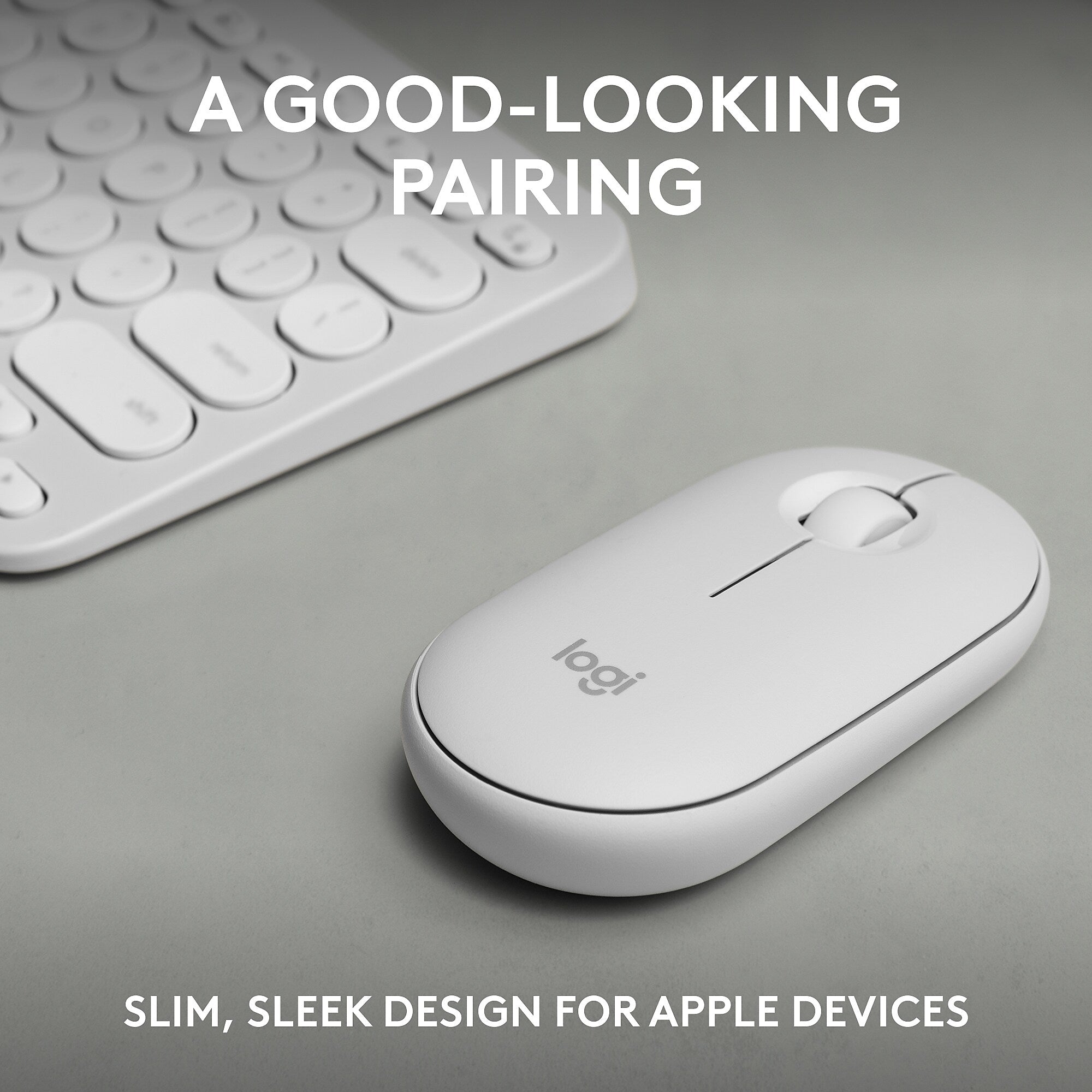 Logitech Pebble 2 Wireless Ergonomic Keyboard and Optical Mouse Combo for Mac, Tonal White (920-012201)