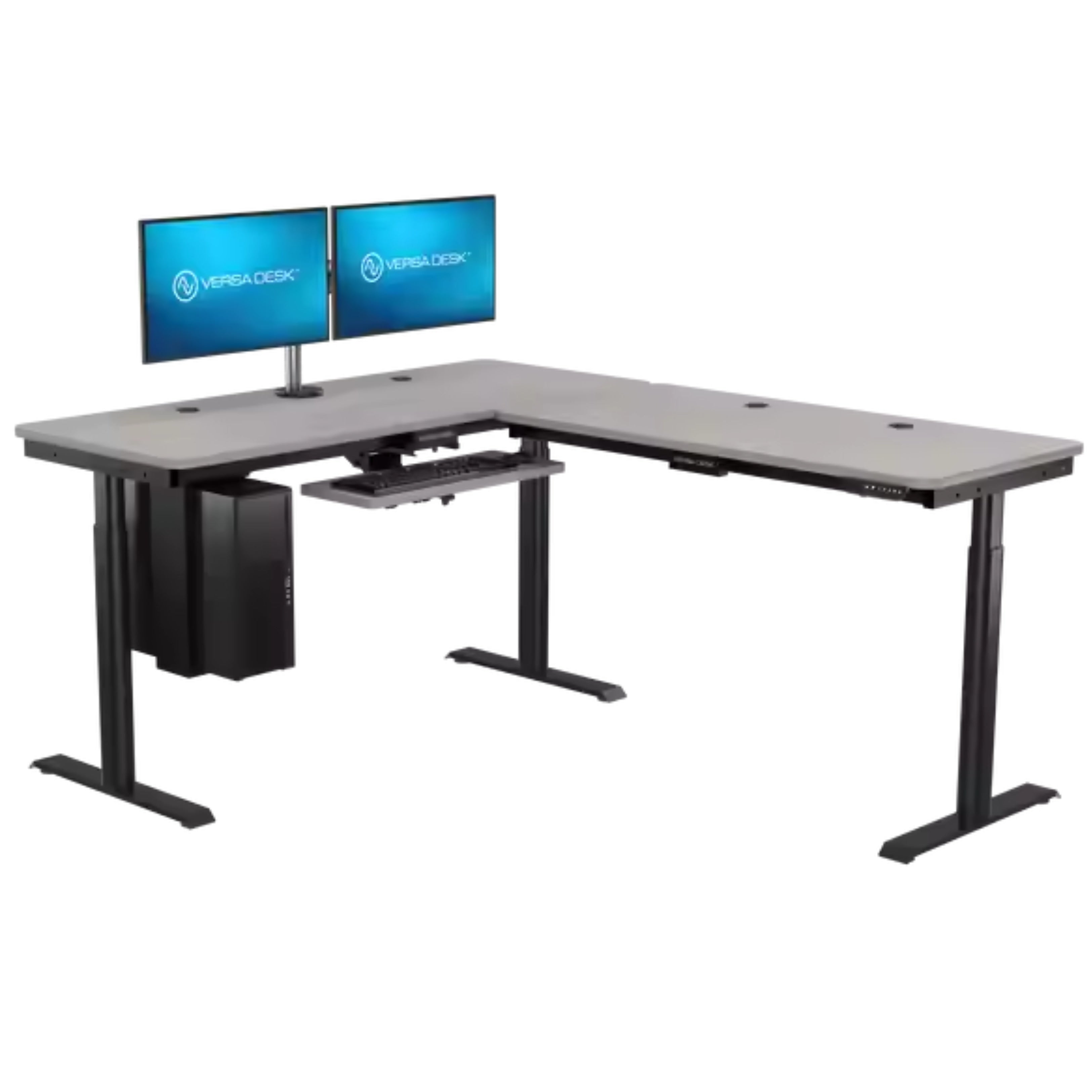 VersaDesk PowerLift 60"W Electric L-Shaped Adjustable Standing Desk, Gray/Black (PLLSD6072-BG-APP)