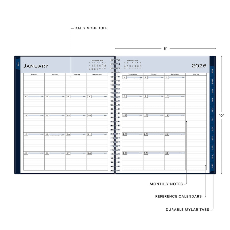 Planning Calendar BS Passages/Solid Navy PP 8x10 RY26 Monthly Safety Wirebound -