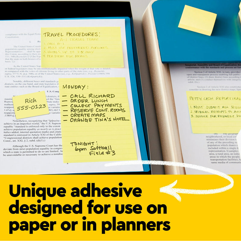 Post-it Notes, 3" x 3", Canary Collection, Lined, 100 Sheet/Pad, 6 Pads/Pack (630-6PK)