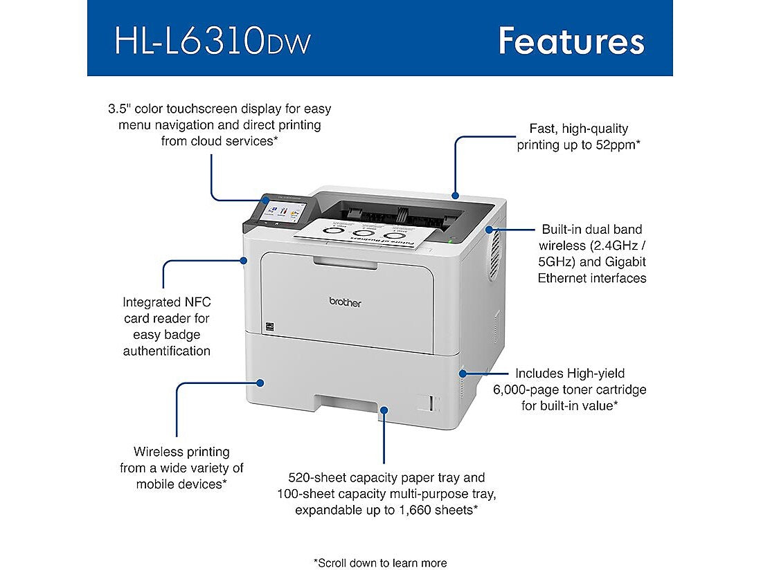 Brother HL-L6310DW Laser Printer, Single-Function, Print
