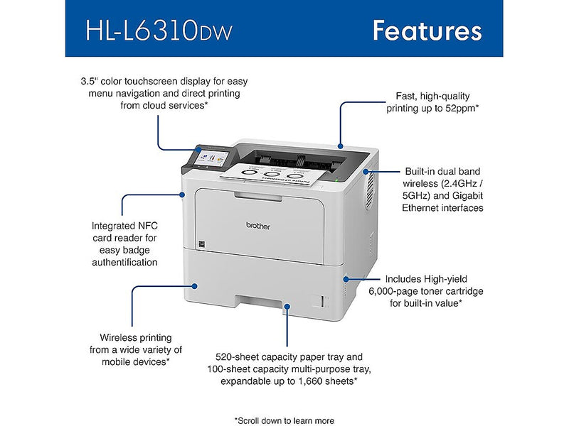 Brother HL-L6310DW Laser Printer, Single-Function, Print