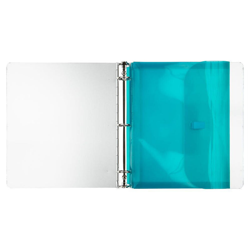 JAM Paper Plastic Binder Pocket, 3-Hole Punched, Teal Blue, 12/Pack (218VB1TE)