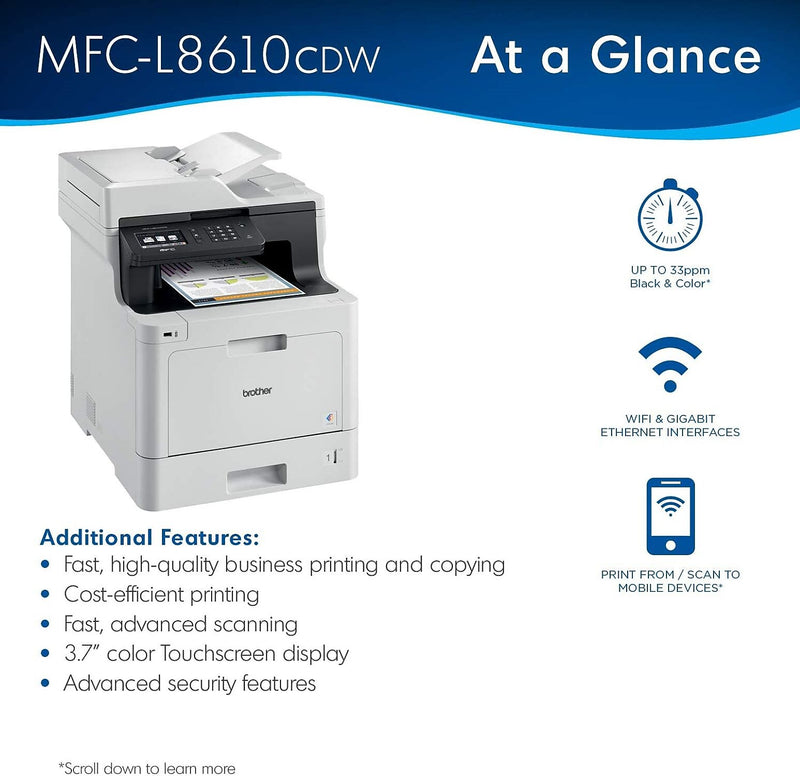 Brother MFC-L8610CDW Wireless Color Laser Printer, All-In-One, Print, Scan, Copy, Fax