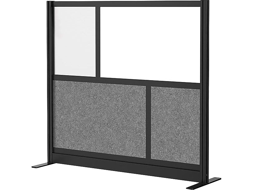 Luxor Workflow Series 4-Panel Freestanding Modular Room Divider System Starter Wall with Whiteboard, 48"H x 53"W, Black/Gray