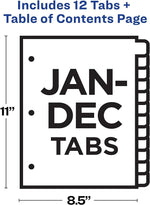 Avery Office Essentials Table 'n Tabs Pre-Printed Monthly Paper Divider, Jan-Dec Tabs, Multicolor, 1 Set (AVE11679)