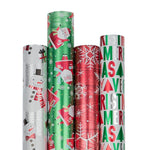 JAM Paper Christmas Wrapping Paper, 25 Sq. ft. x 30", Red Ho Ho Ho Santa Set, 4 Rolls/Pack (165F4reHoS)