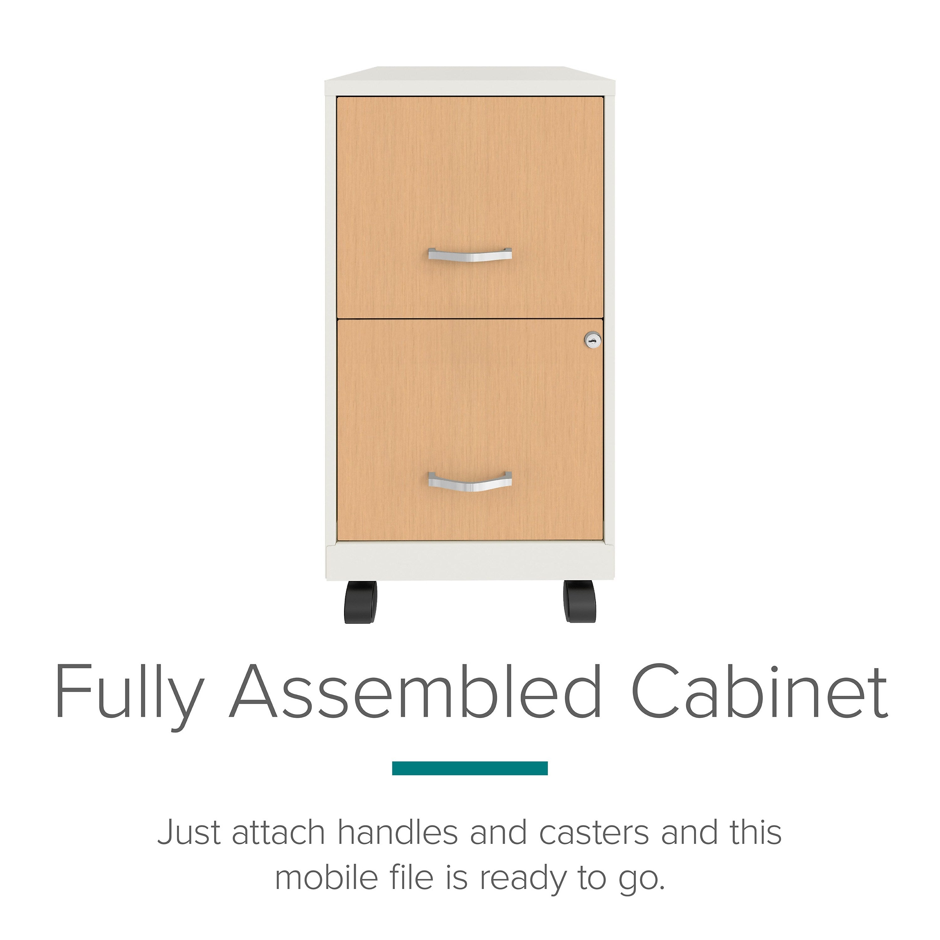 Space Solutions 2-Drawer Mobile File Cabinet, Letter Size, Lockable, 26.7"H x 14.25"W x 18"D, Pearl White/Platinum Oak (25854)
