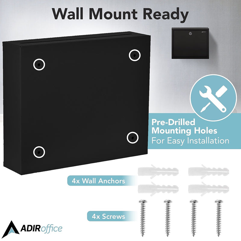 AdirOffice Steel Multipurpose Drop Box Interoffice Mailbox, Large, Black (631-03-BLK-PKG)