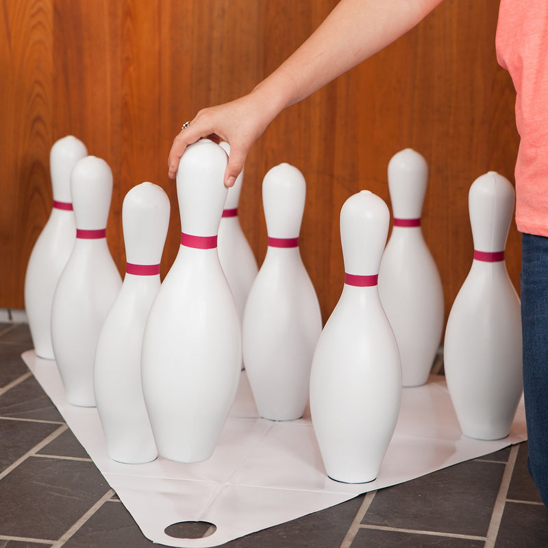 Champion Sports Plastic Bowling Pin Set, Red/White, 10/Set (CHSBP10)