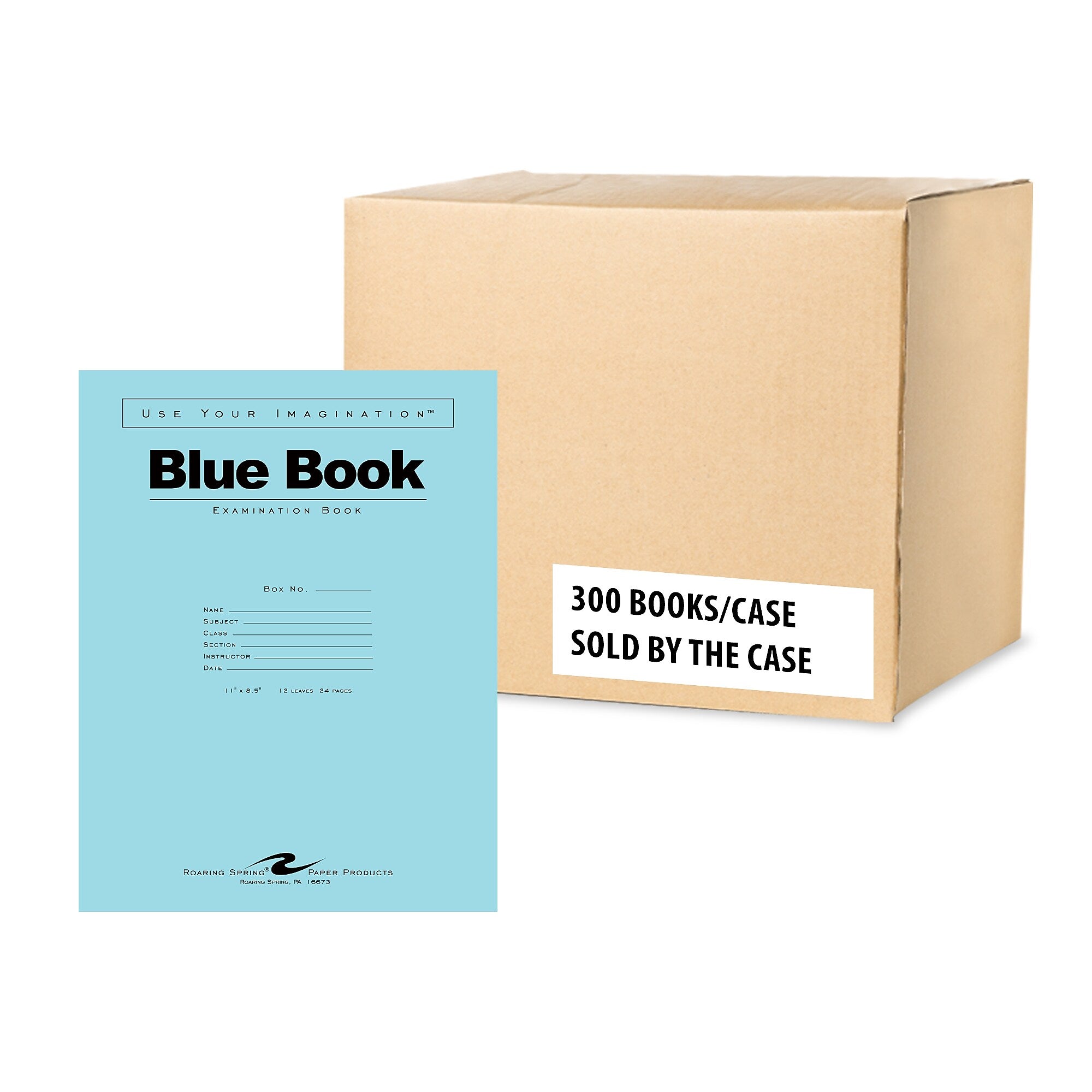 Roaring Spring Blue Book Exam Notebook, Wide Ruled, 11"x 8.5" 12 Sheets, 300/Pack (77519CS)