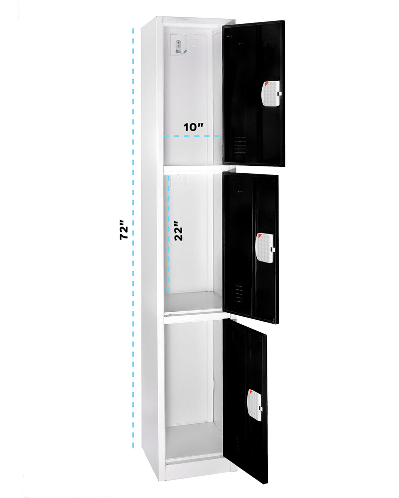 AdirOffice 72"H 3-Tier Black Storage Locker (ADI629-203-BLK-DL)