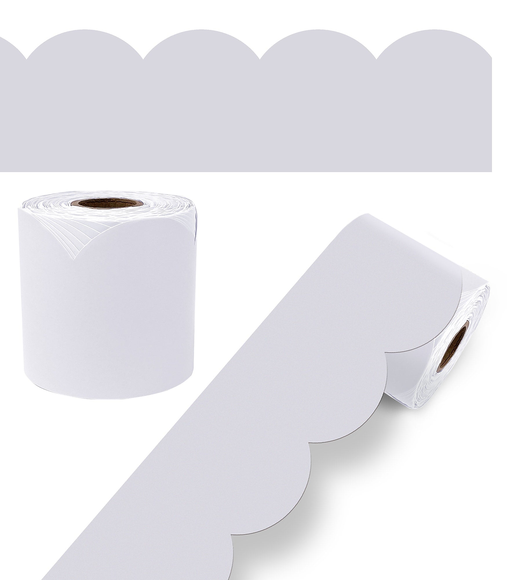 Carson Dellosa Rolled Scalloped Bulletin Board Border, 3" x 65', Whisper Gray (108538)