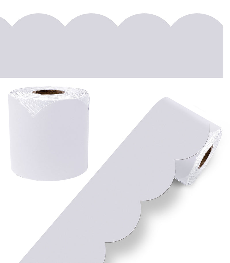 Carson Dellosa Rolled Scalloped Bulletin Board Border, 3" x 65', Whisper Gray (108538)