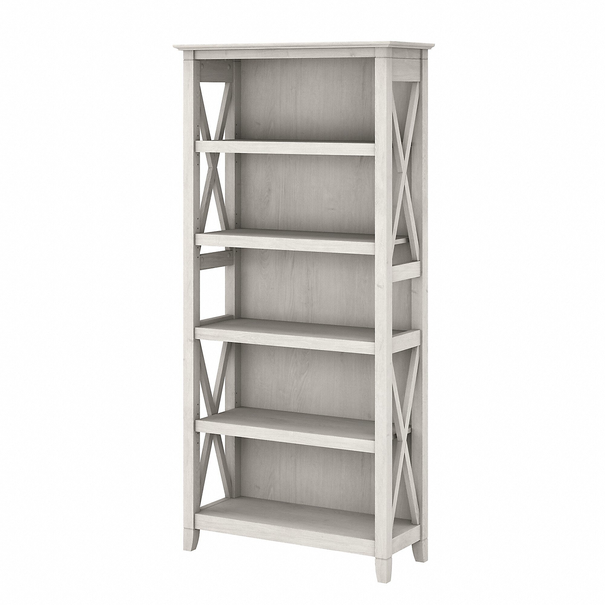 Bush Furniture Key West 66"H 5-Shelf Bookcase with Adjustable Shelves, Linen White Oak Laminated Wood (KWB132LW-03)