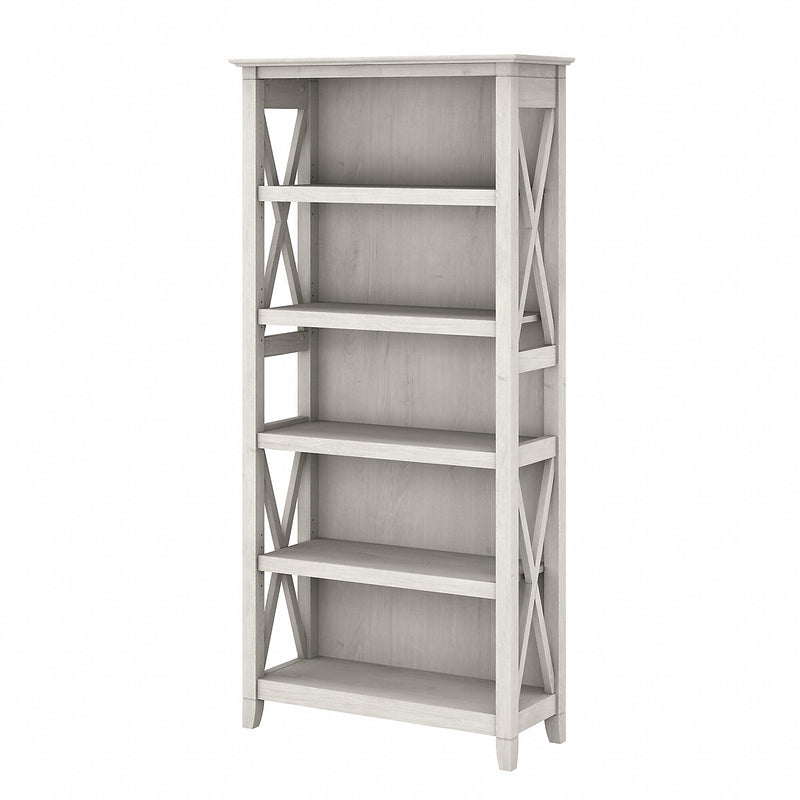 Bush Furniture Key West 66"H 5-Shelf Bookcase with Adjustable Shelves, Linen White Oak Laminated Wood (KWB132LW-03)