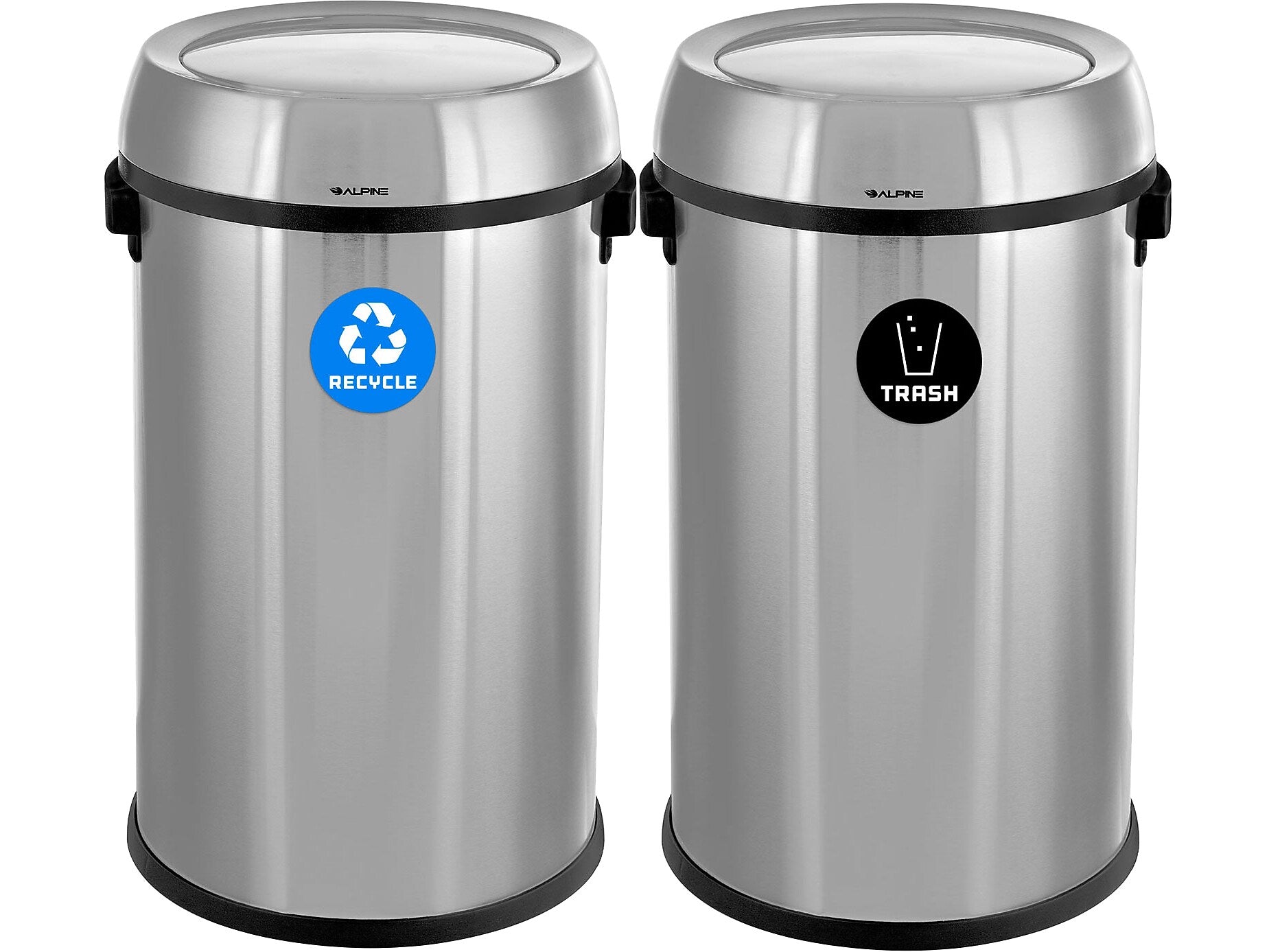 Alpine Dual-Stream Trash/Recycling Station, 34-Gallon, Stainless Steel (ALP470-65L-1-R-T)