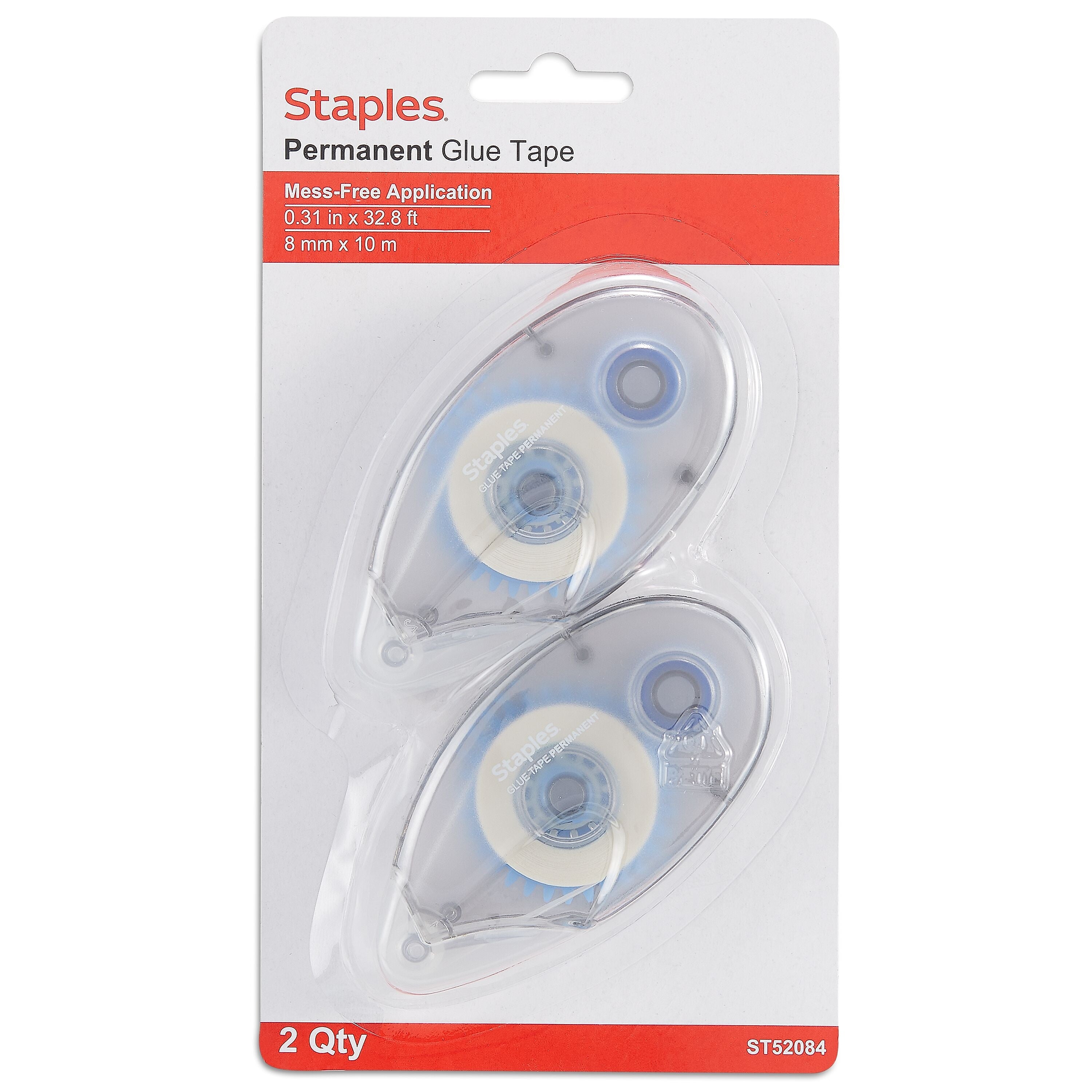 Staples® Roll-On Permanent Glue Tape, 1/3" x 393", 2/Pack (14993)