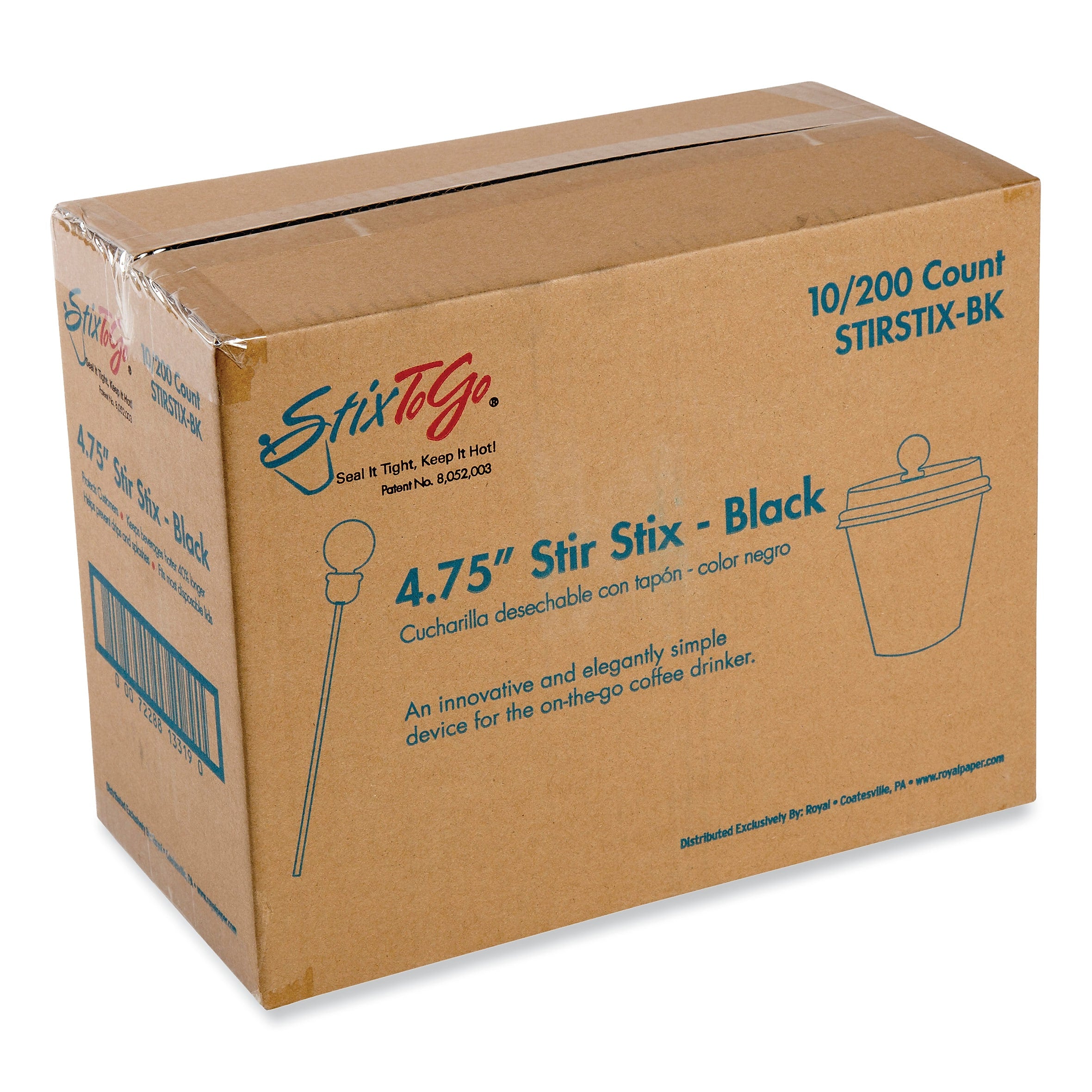 AmerCareRoyal Beverage Plugs, 4.75", Black 2,000/Carton