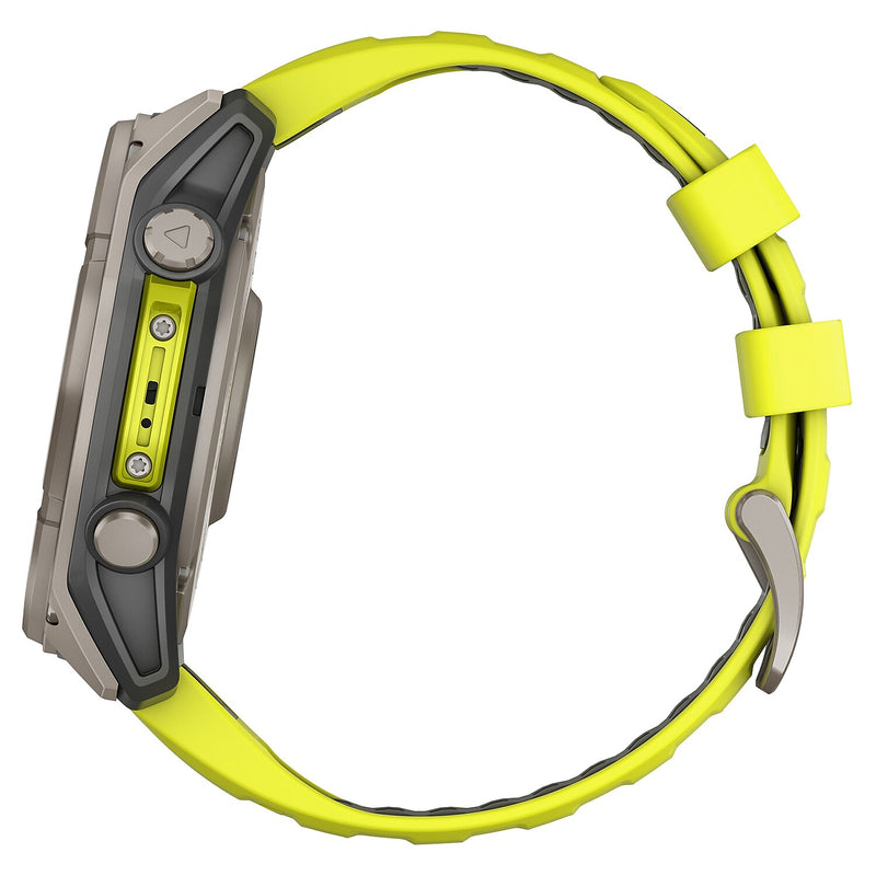 Garmin fenix 8 Multisport Sapphire Solar GPS Watch, 51-mm, Titanium Bezel with Amp Yellow/Graphite Band (010-02907-20)