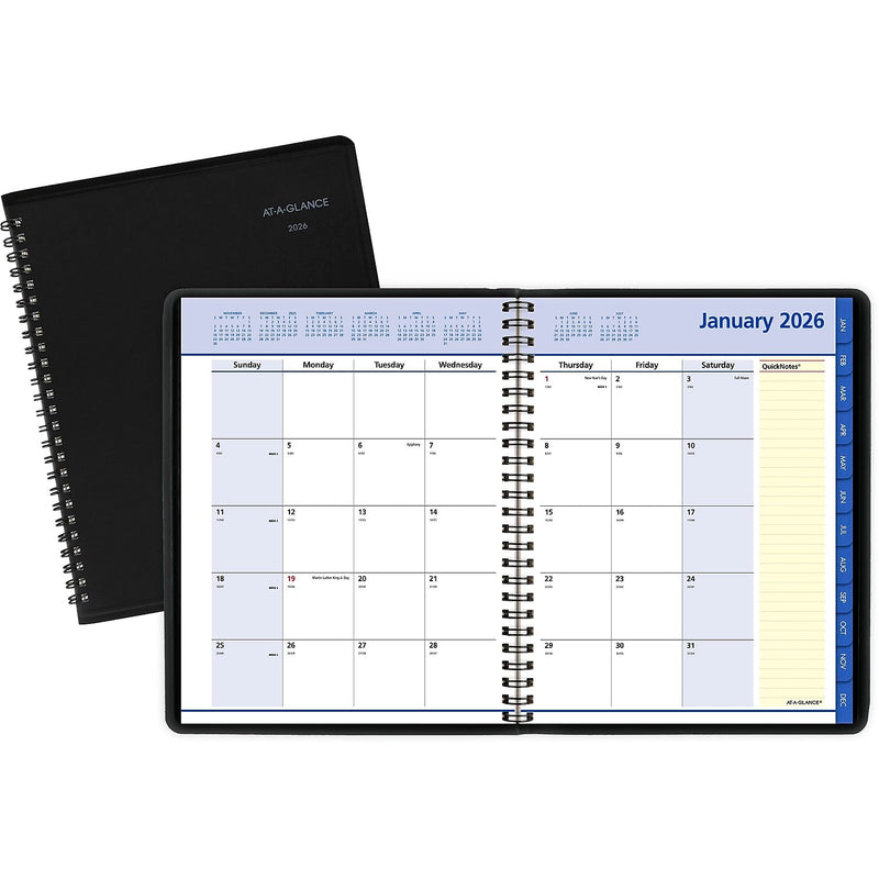 2026 AT-A-GLANCE QuickNotes 7" x 8.75" Monthly Planner, Faux Leather Cover, Black (76-08-05-26)