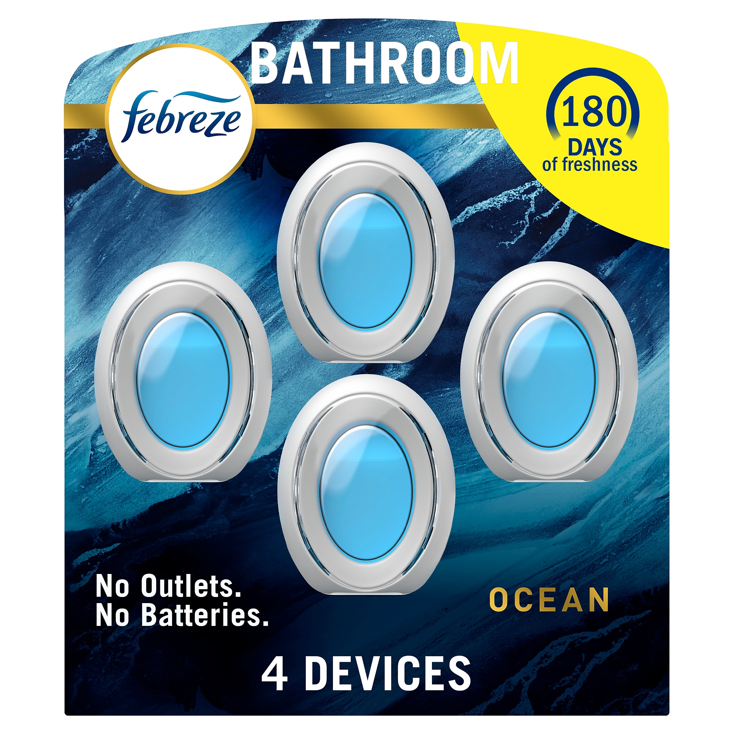 Febreze Bathroom Origins Air Freshener, Ocean Scent, 0.25 oz., 4/Pack (07695)