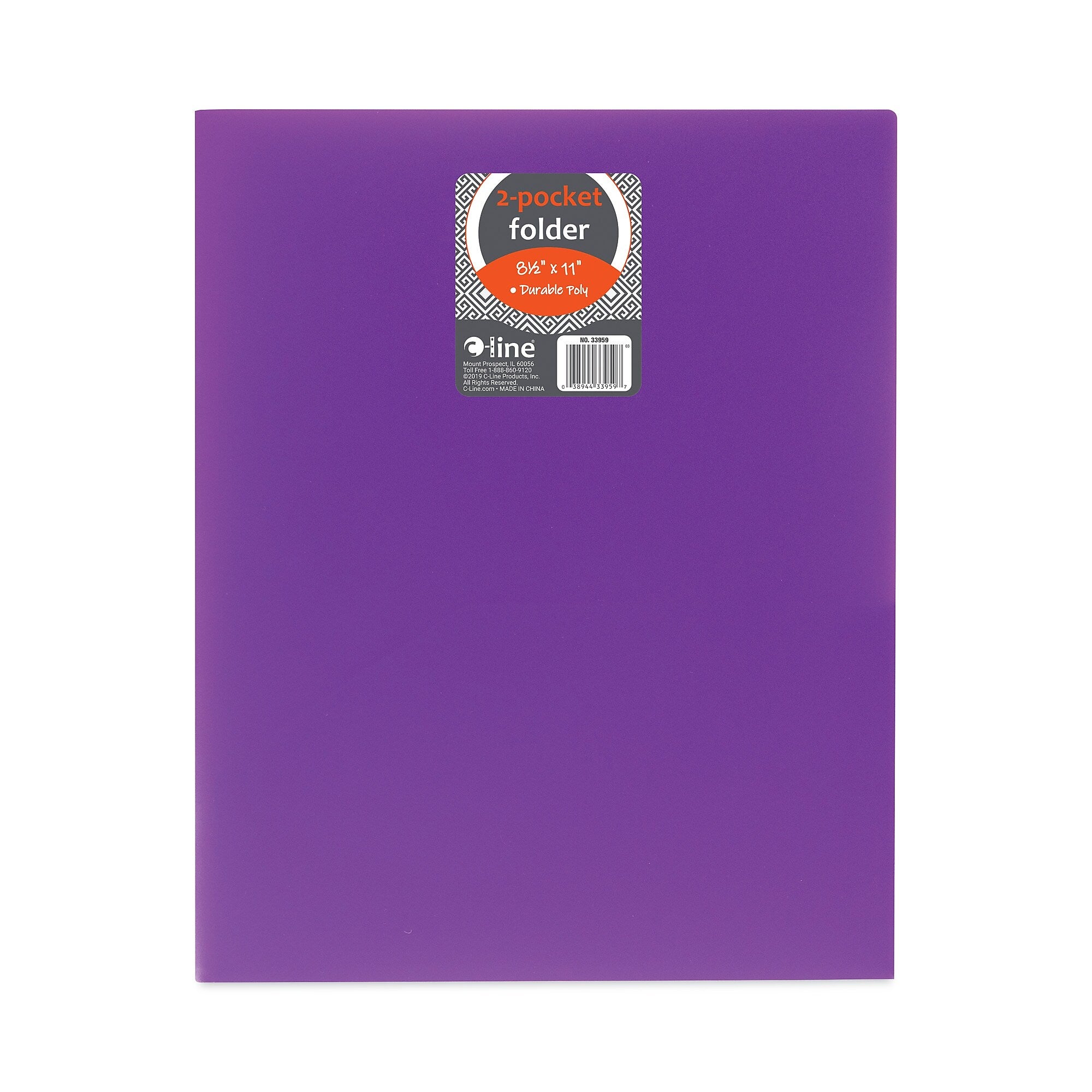 C-Line® Two-Pocket Heavyweight Poly Portfolio Folder, 11 x 8.5, Purple, 25/Box