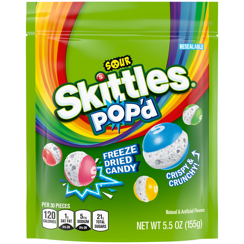 SKITTLES POP'd Sour Freeze Dried Candy, Assorted Flavors, 5.5 oz. (471767)