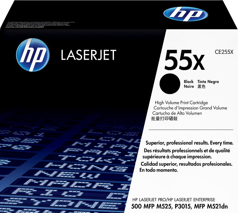HP 55X Black High Yield Toner Cartridge, Prints Up to 12,500 Pages (CE255X)