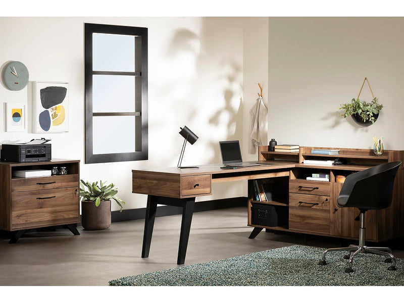 South Shore Helsy 78"W L-Shaped Computer Desk with Power Bar and Removable Hutch, Natural Walnut (13307)