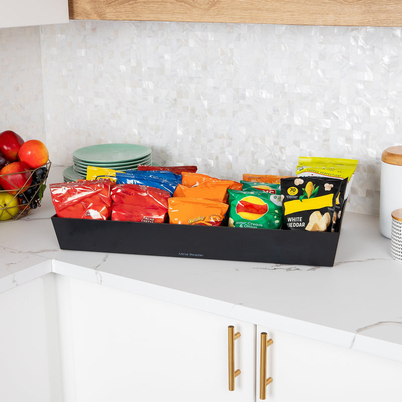 Mind Reader Plastic Snack Tray Countertop Organizer Condiment Holder, Black (SNACKORGT-BLK)
