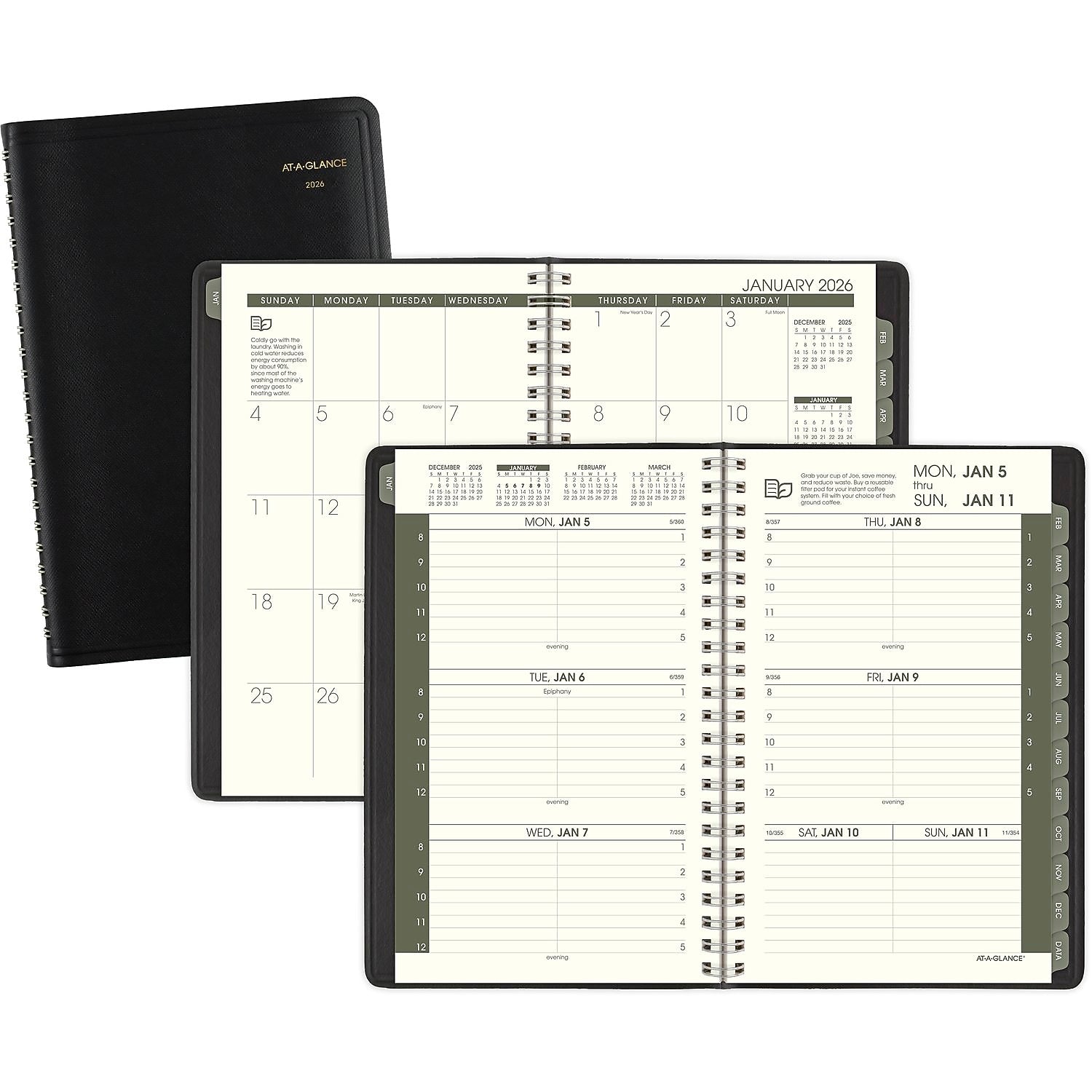 2026 AT-A-GLANCE Recycled 5" x 8" Weekly & Monthly Appointment Book Planner, Faux Leather Cover, Black (70-100G-05-26)