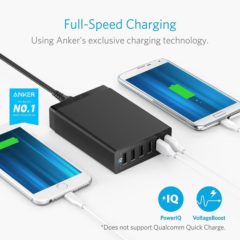 Anker 360 USB-A 6-Port USB Charger, 60W, Black (A2123115)