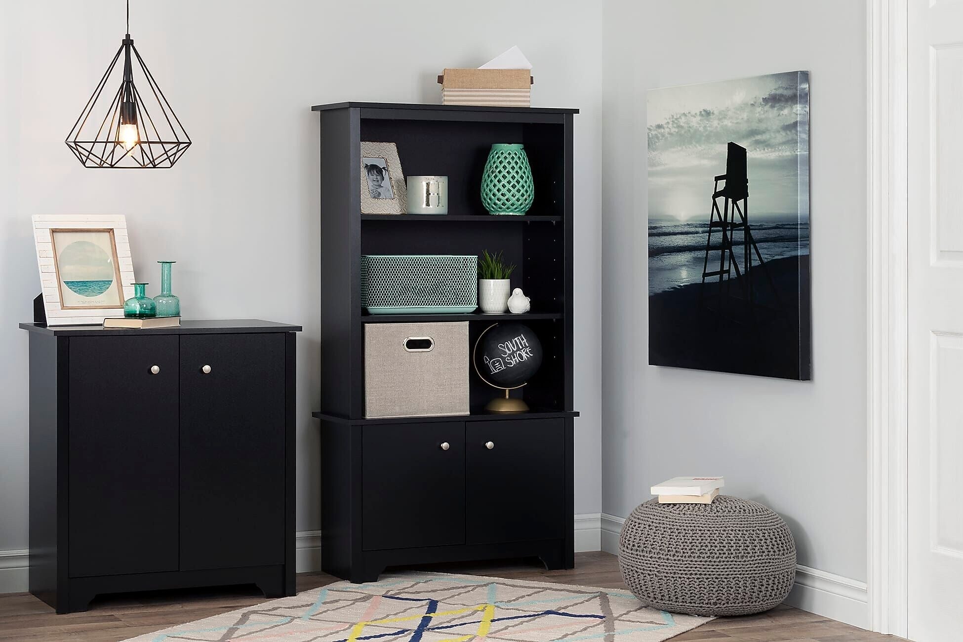South Shore Vito Small 2-Door Storage Cabinet, Pure Black (10329)