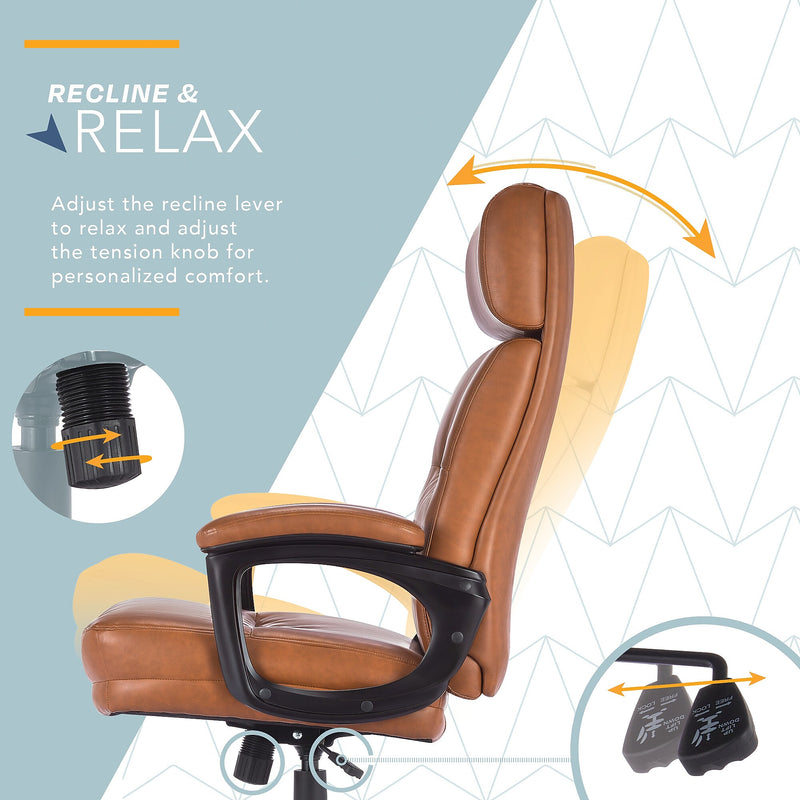 Click365 Classic Ergonomic Bonded Leather Executive Big & Tall Chair, 350 lb. Capacity, Cognac (CCHR10023A)
