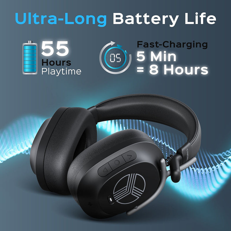 TREBLAB U5 Hybrid Active Noise Cancelling Over-Ear Headphones, Black