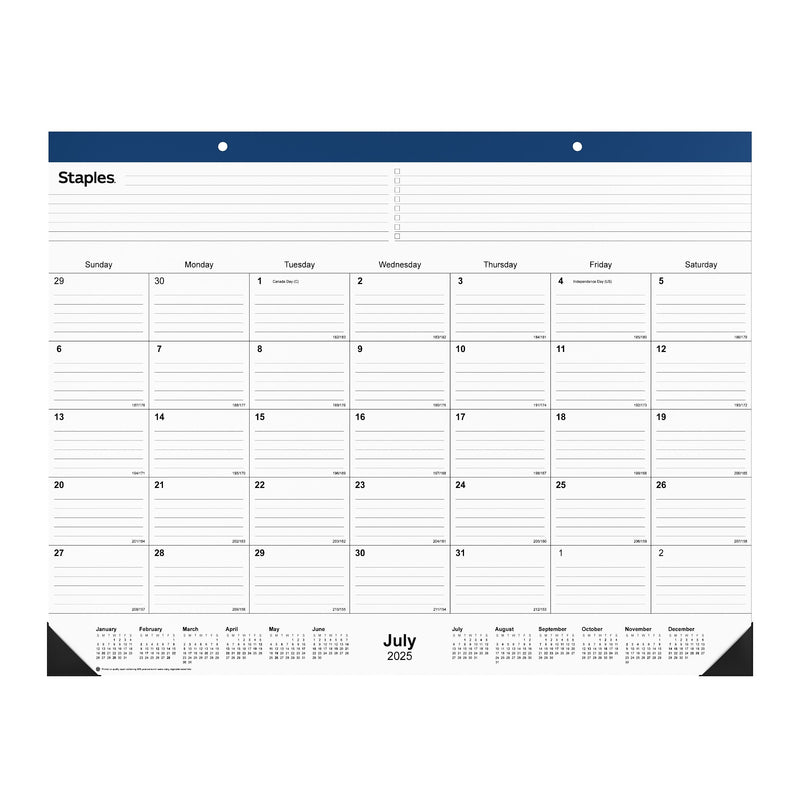 2025-2026 Staples 22" x 17" Academic Monthly Desk Pad Calendar, Navy (ST59497-25)