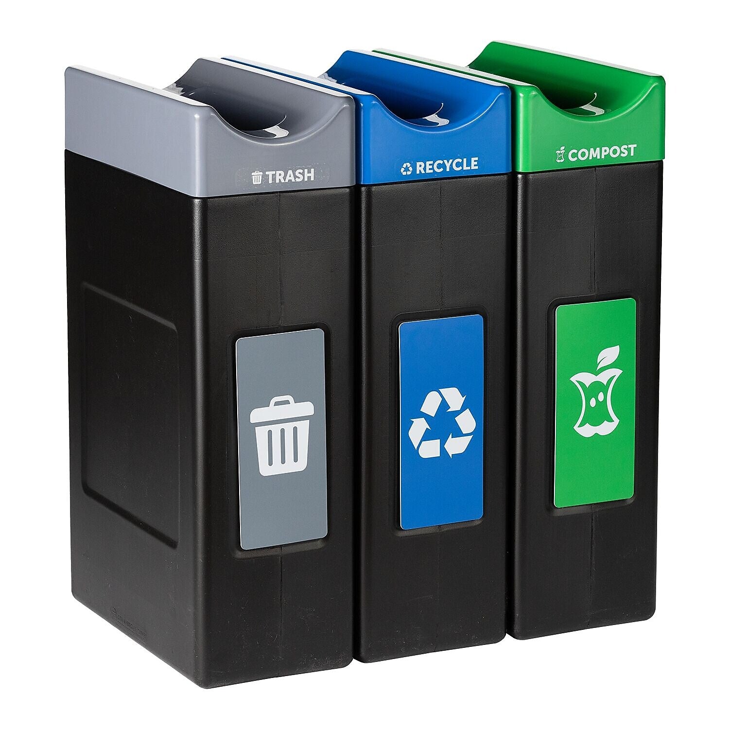 Commercial Zone Avante Black Three-Stream Trash/Recycling/Compost Bin Combo, 90 Gallon, Black (787305MSA)