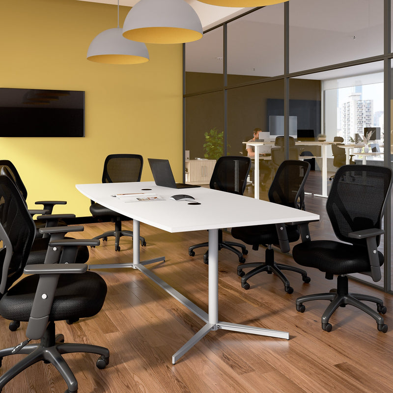 Bush Business Furniture 96W x 42D Boat Shaped Conference Table with Metal Base, White (99TBM96WHSVK)