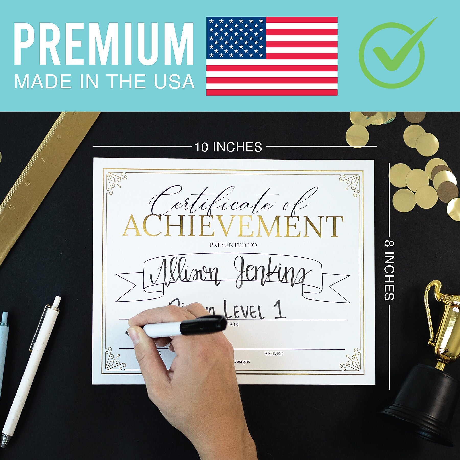 Hadley Designs Elegant Gold Award Certificates of Achievement for Students, 8" x 10", Multicolored, 25/Pack (HDDX004A2K2IP)