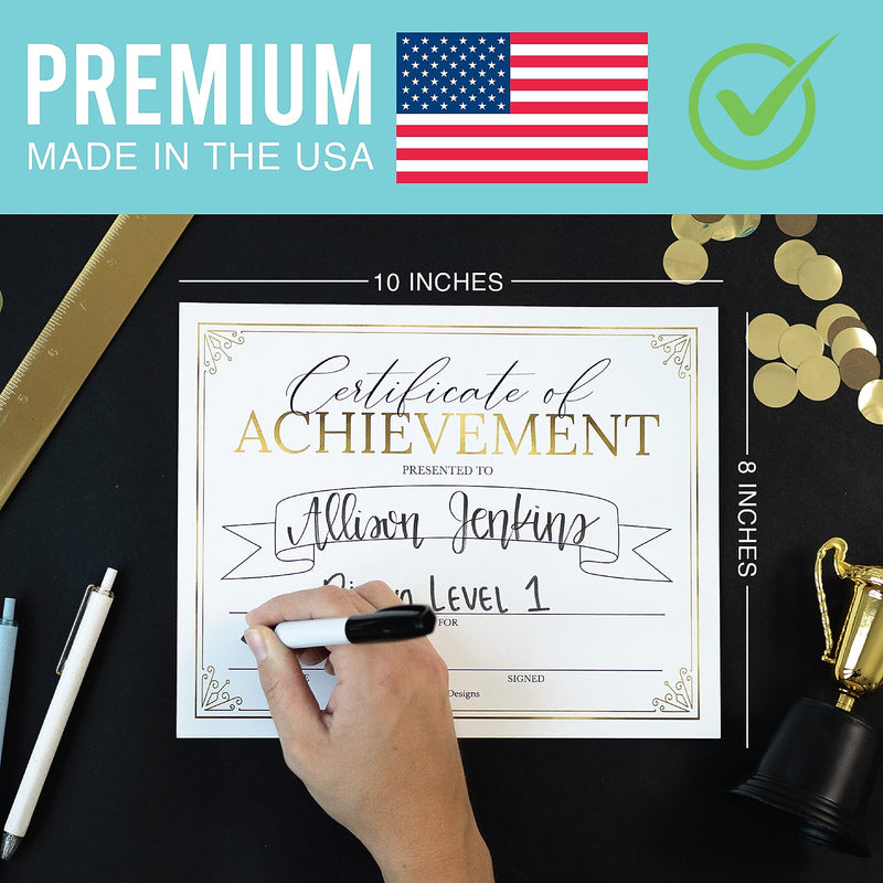 Hadley Designs Elegant Gold Award Certificates of Achievement for Students, 8" x 10", Multicolored, 25/Pack (HDDX004A2K2IP)