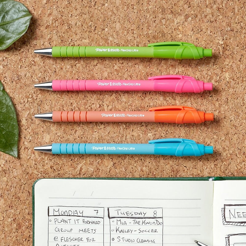 Paper Mate FlexGrip Ultra Retractable Ballpoint Pen, Medium Point, 1.0mm, Black Ink, Dozen (2204001)