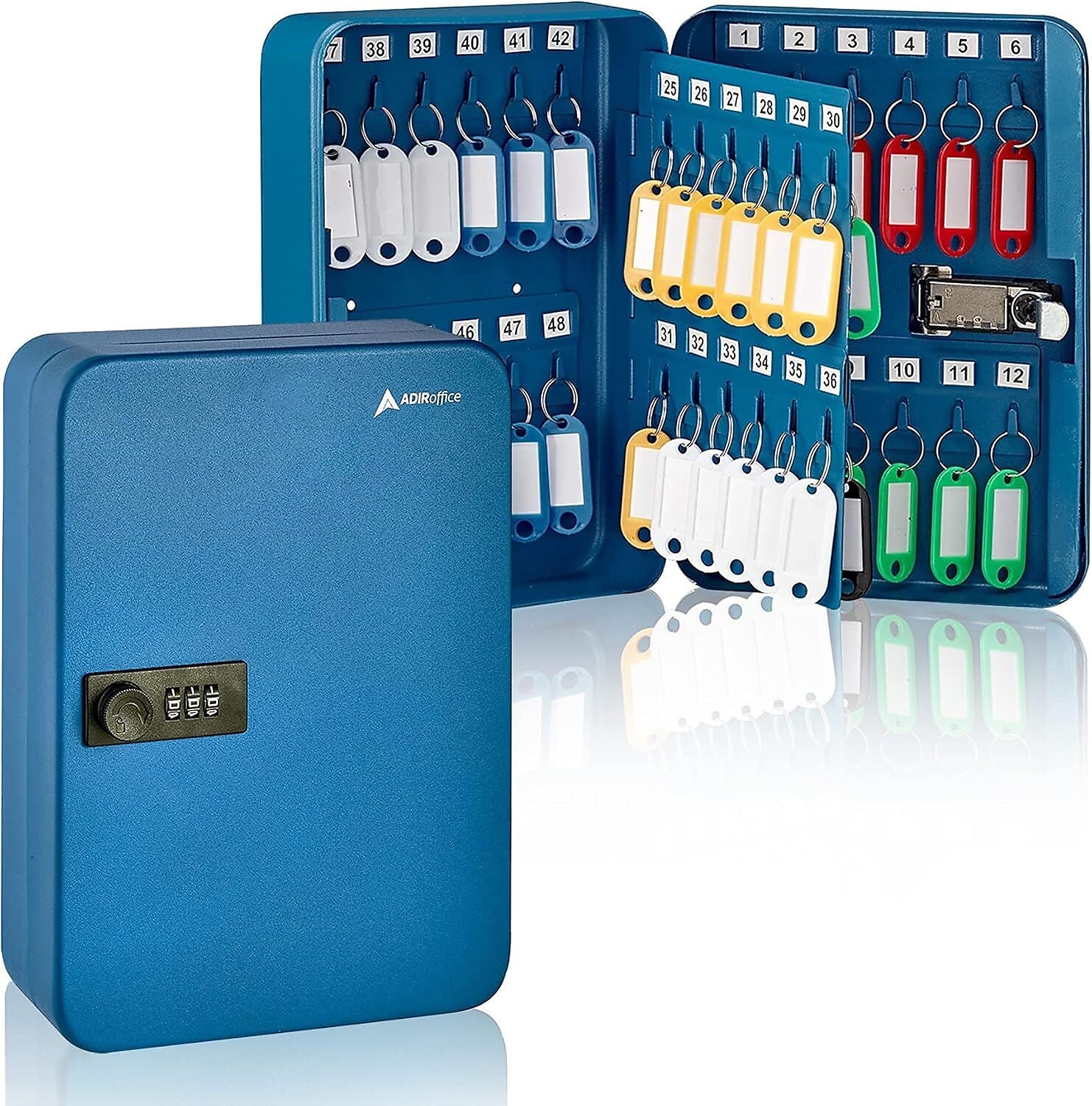 AdirOffice 48-Key Cabinet with Combination Lock and Key Tags, Blue (682-48-BLU-689-PKG)